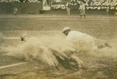 Baseball Player Sliding into Third Base at a St. Louis Terriers (Federal League) Game by Russell Froelich